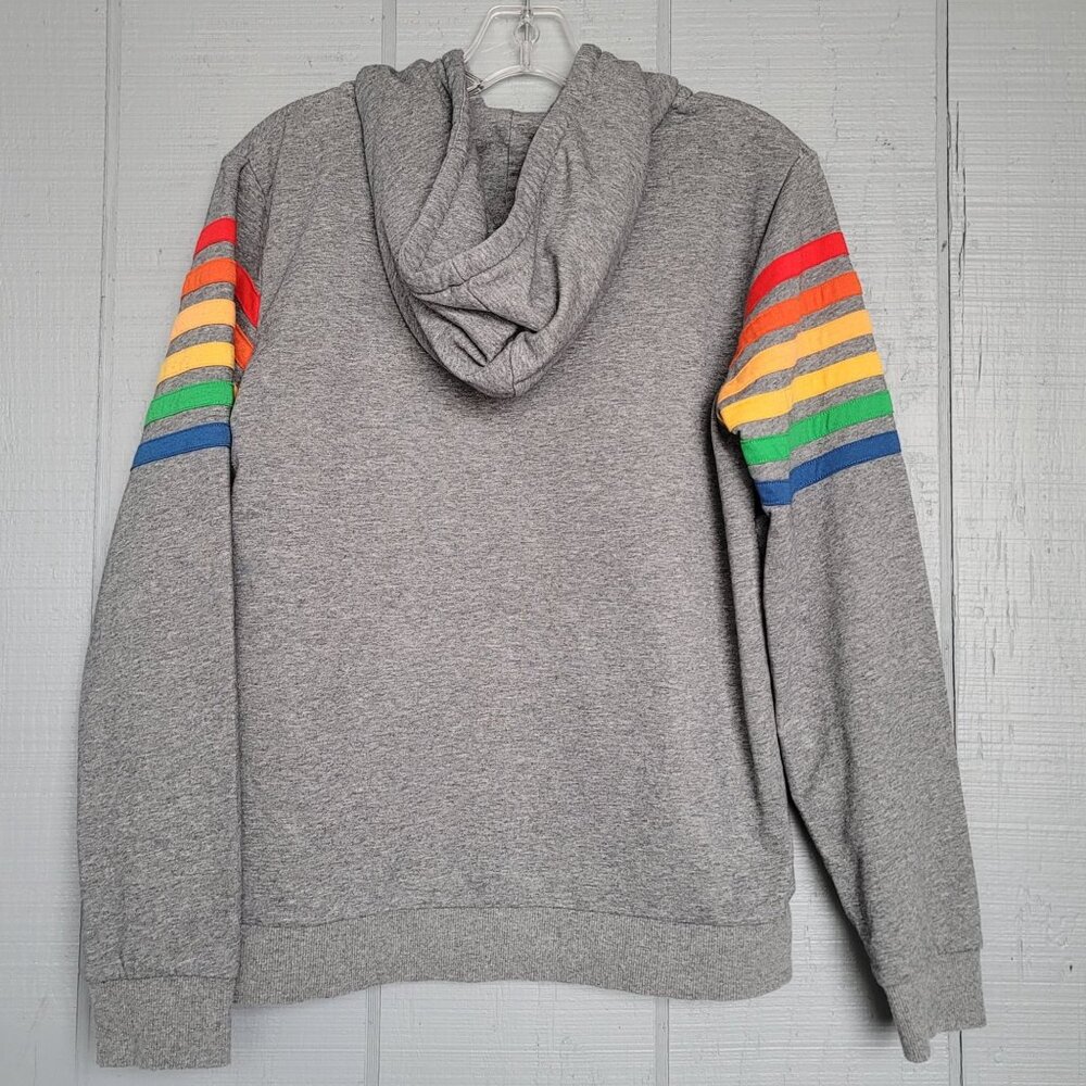 Coco + Carmen Cotton Blend Multicolor Stripes Zip-Up Hooded Sweatshirt. Size S/M - Picture 3 of 6